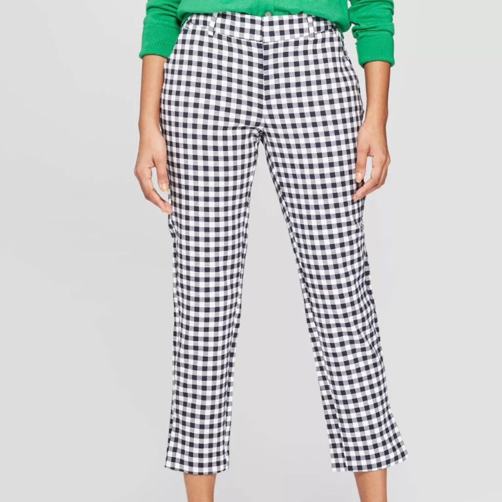 Plaid Straight Leg Slim Ankle Pants